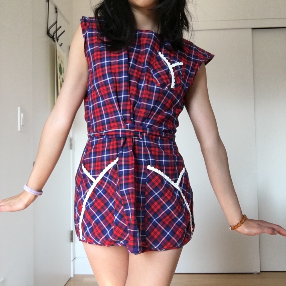 Vintage plaid apron mini dress/top